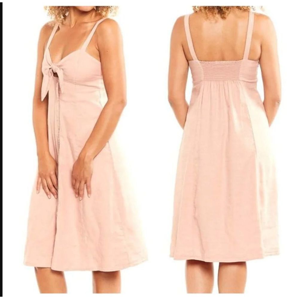 Splendid Blush Pink Button Front Tie Bust Spaghetti Strap Dress Womens Small